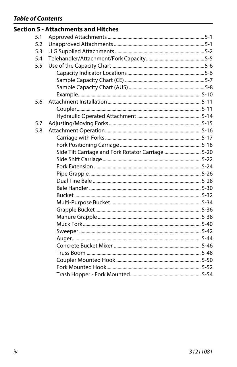 JLG 3006H 3507PS 3510PS 4008PS Telehandler Operators Manual