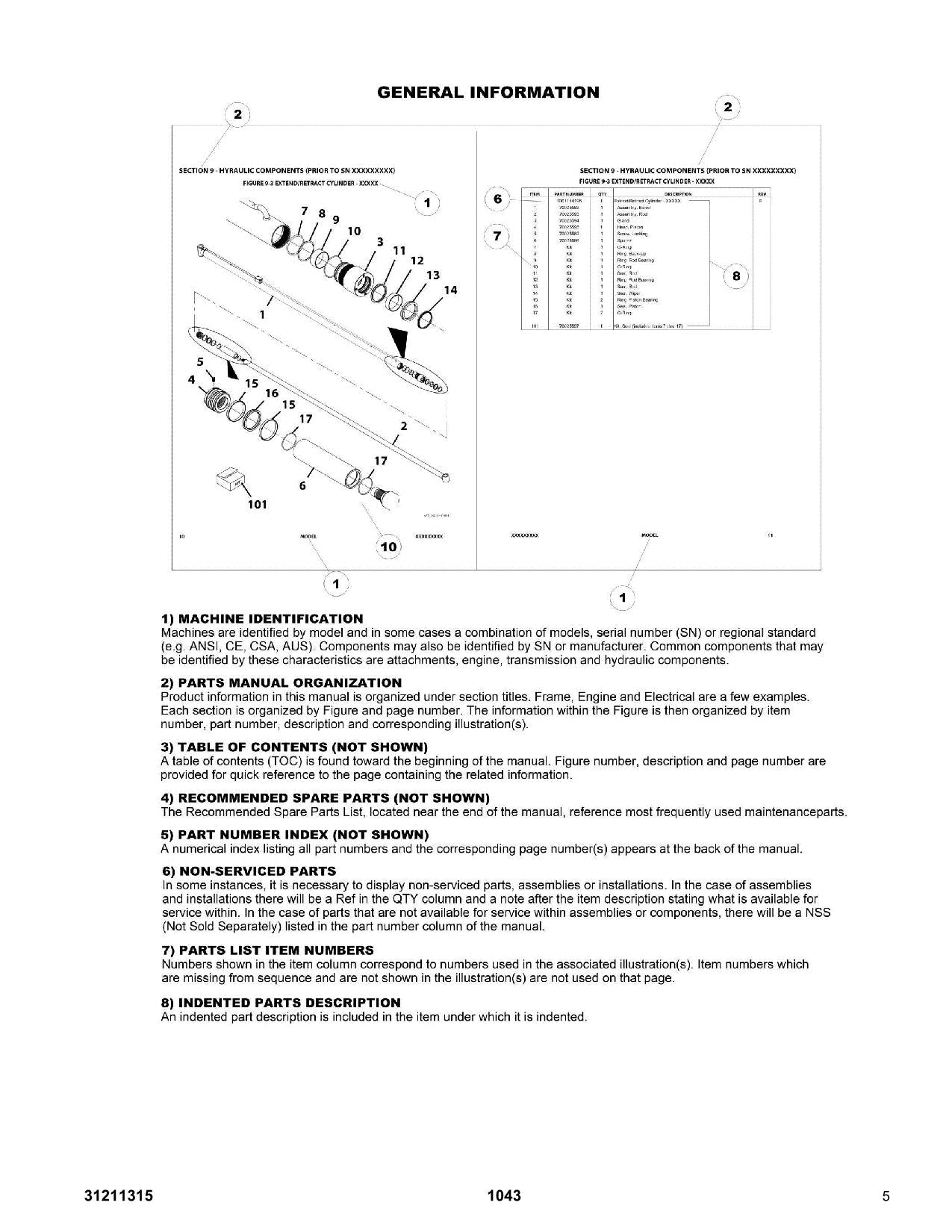 JLG 1043 Telehandler Parts Catalog Manual Prior to 0160101059