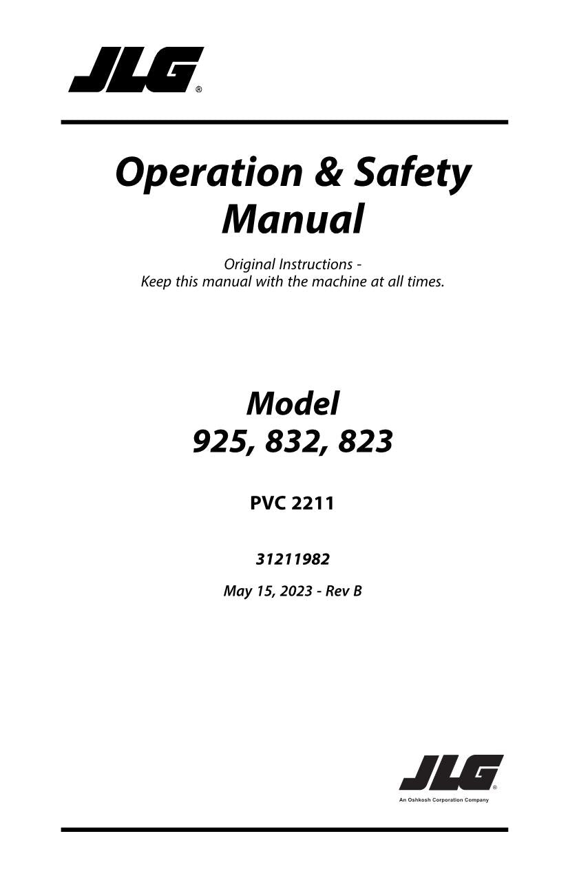 JLG 823 832 925 Telehandler Maintenance Operation Operators Manual 31211982