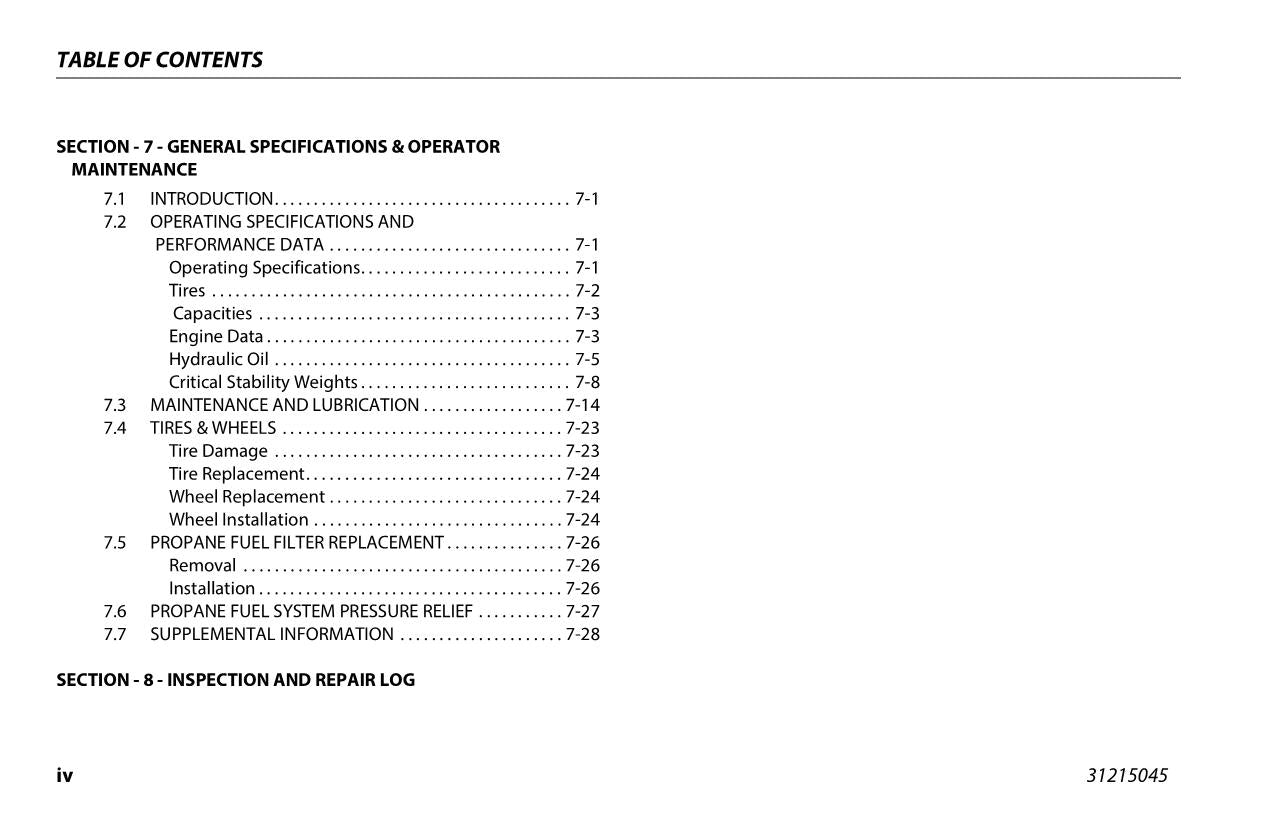 JLG 800AJ Boom Lift Maintenance Operation Operators Manual 31215045