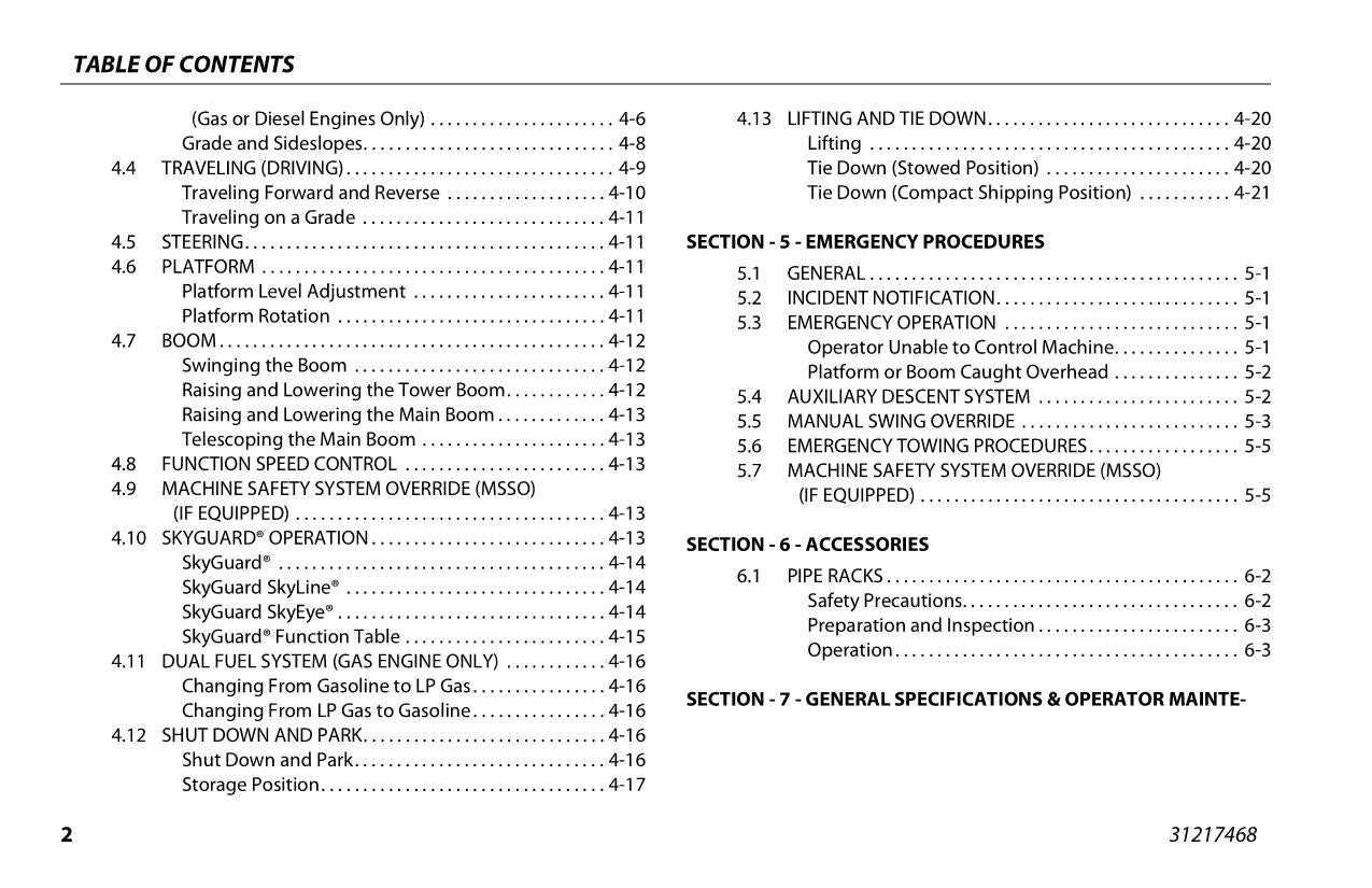 JLG 340AJ Boom Lift Maintenance Operation Operators Manual 31217468