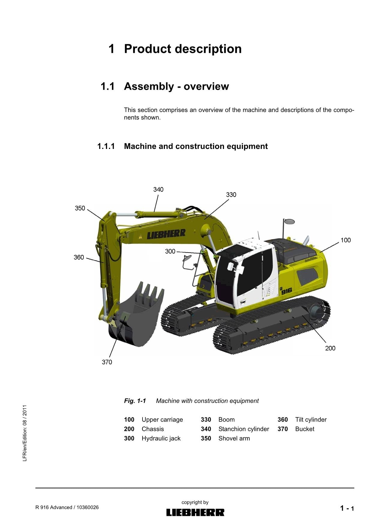 Liebherr R916 Advanced Excavator Operators manual serial 31150