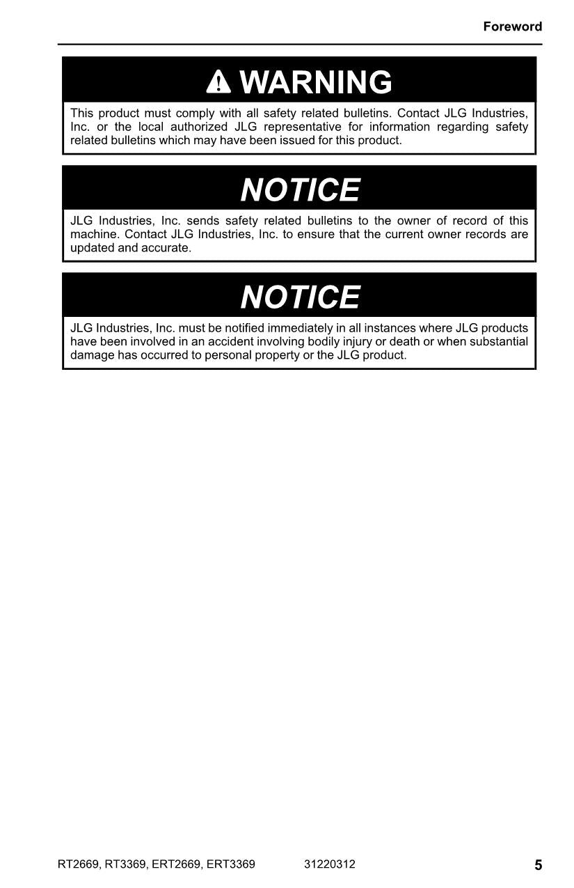 JLG ERT2669 ERT3369 RT2669 RT3369 Scissor Lift Operators Manual 31220312