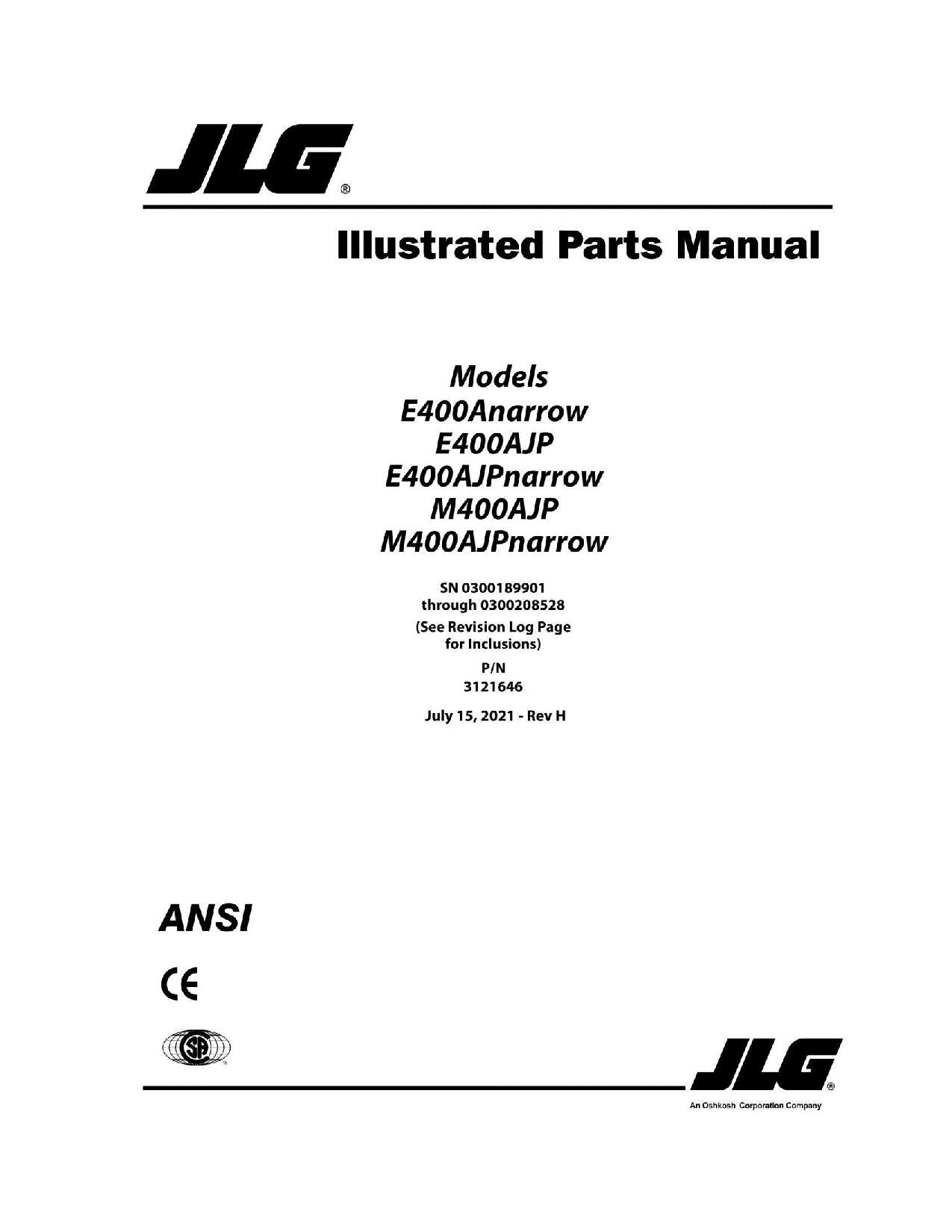 JLG E400AJP E400AJPnarrow E400Anarrow Boom Lift Parts Catalog Manual 3121646