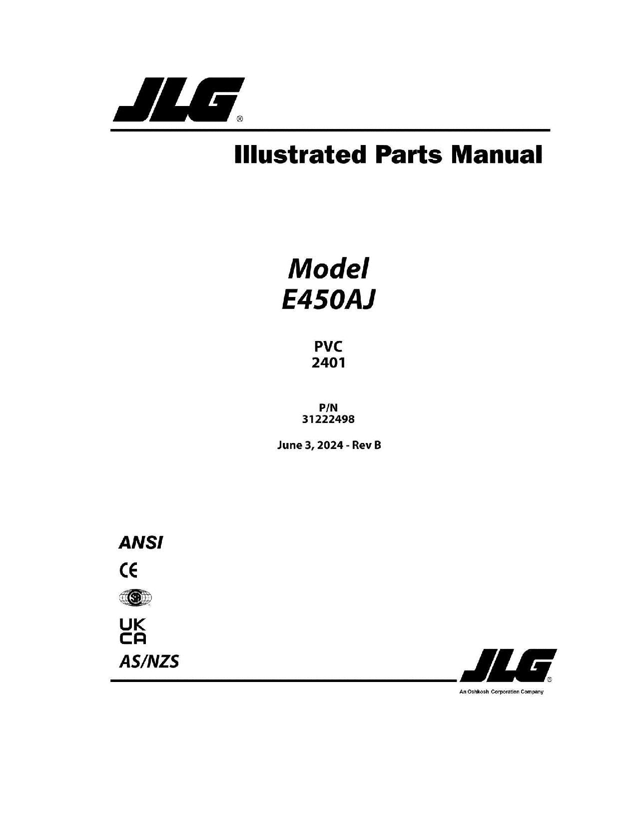 JLG E450AJ Boom Lift Parts Catalog Manual 31222498