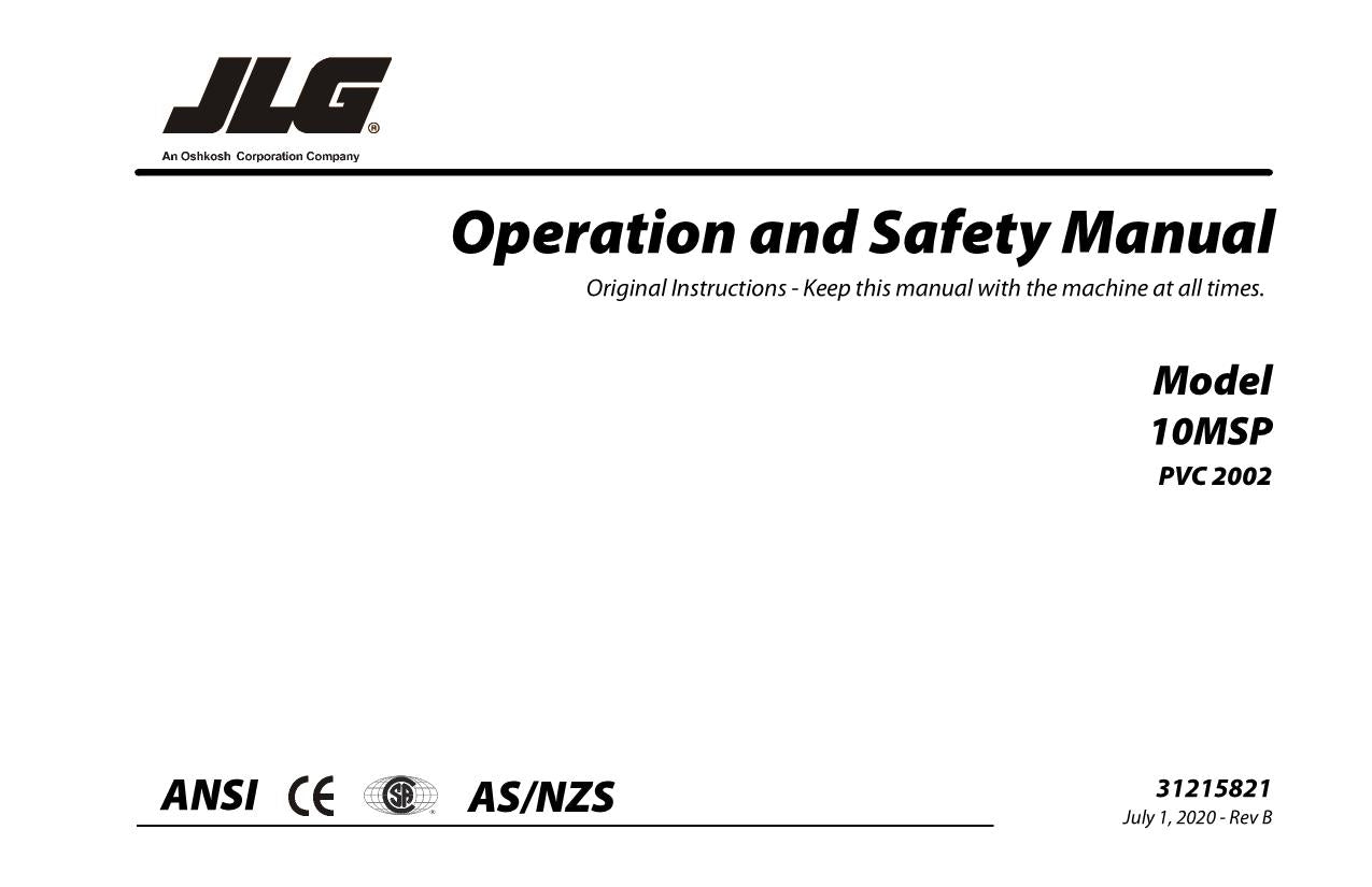 JLG 10MSP Boom Lift Maintenance Operation Operators Manual