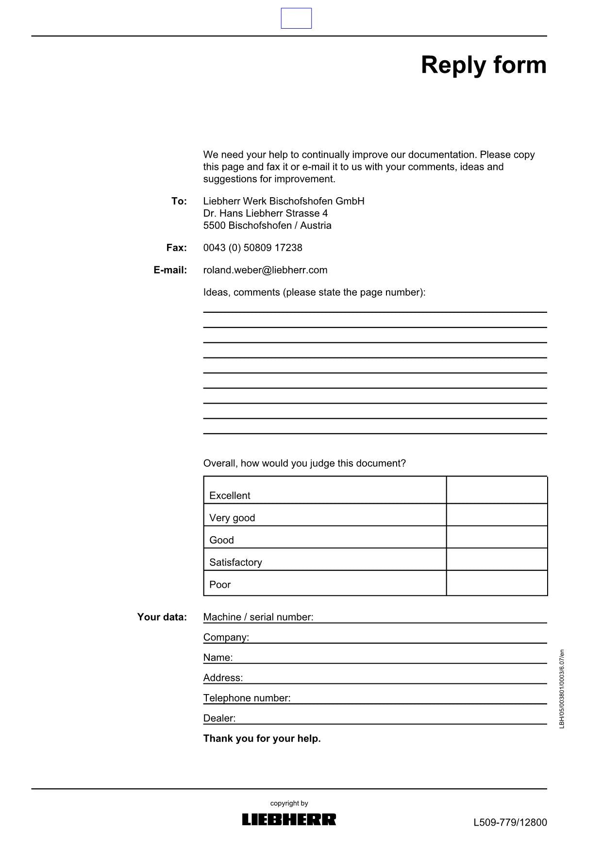 Liebherr L509 Wheel Loader Operators manual