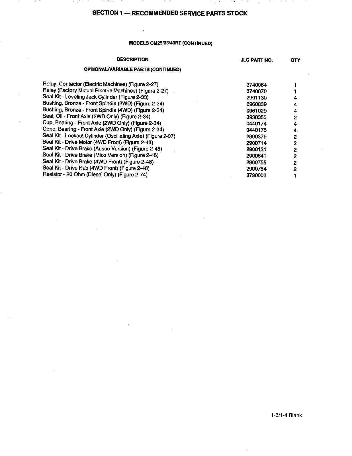 JLG CM25RT CM33RT CM40RT Boom Lift Parts Catalog Manual 3120661