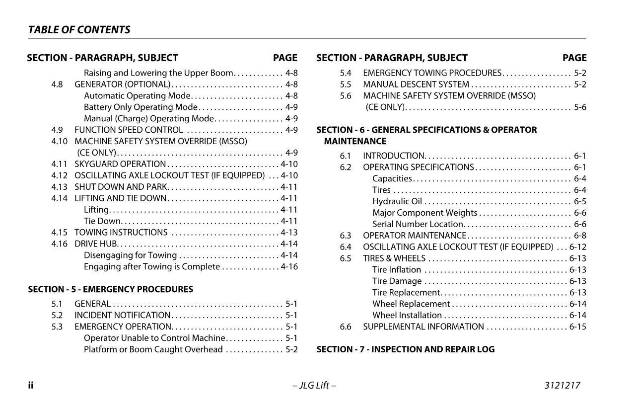 JLG E600 E600J E600JP M600 M600J M600JP Boom Lift Operators Manual 3121217