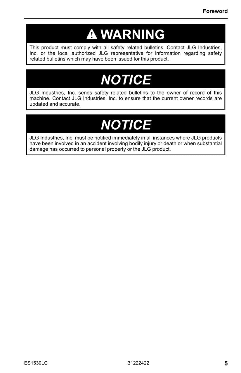 JLG ES1530LC Scissor Lift Maintenance Operation Operators Manual 31222422