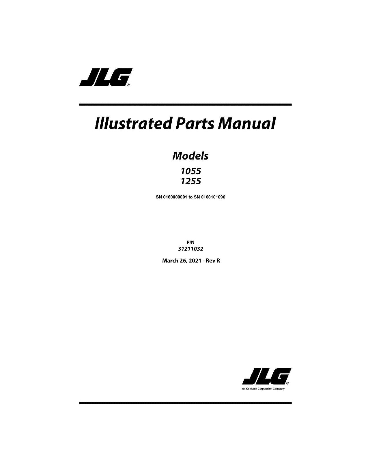 JLG 1055 1255 Telehandler Parts Catalog Manual 31211032