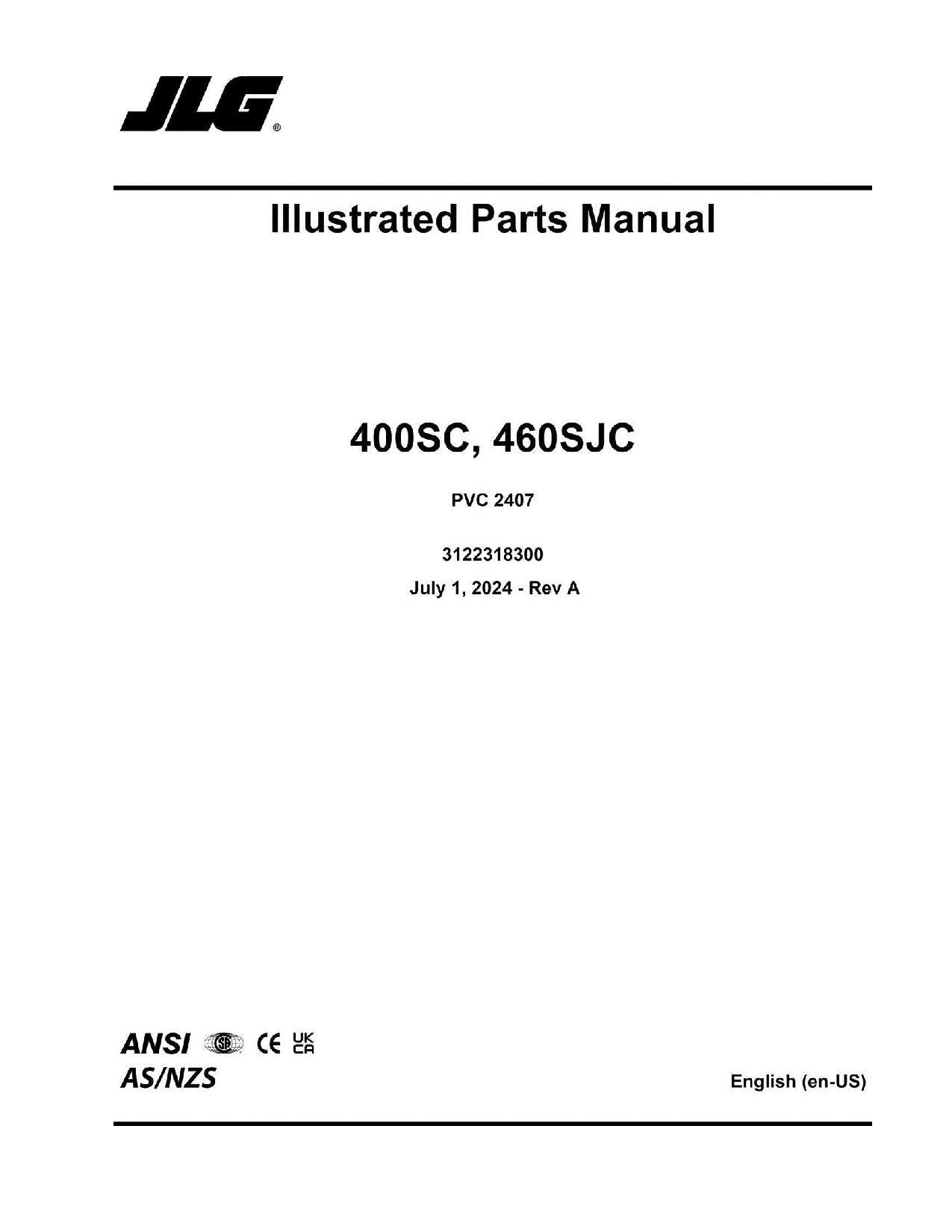 JLG 400SC 460SJC Boom Lift Parts Catalog Manual