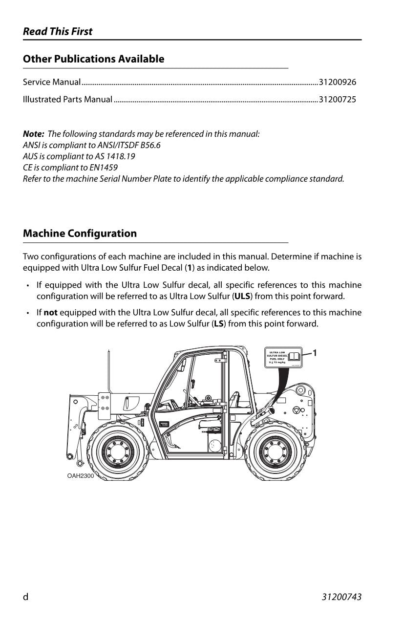 JLG 2505H G5-18A Telehandler Maintenance Operation Operators Manual 31200743