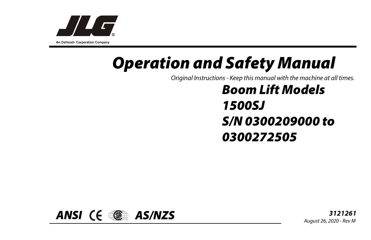 JLG 1500SJ Boom Lift Maintenance Operation Operators Manual 3121261