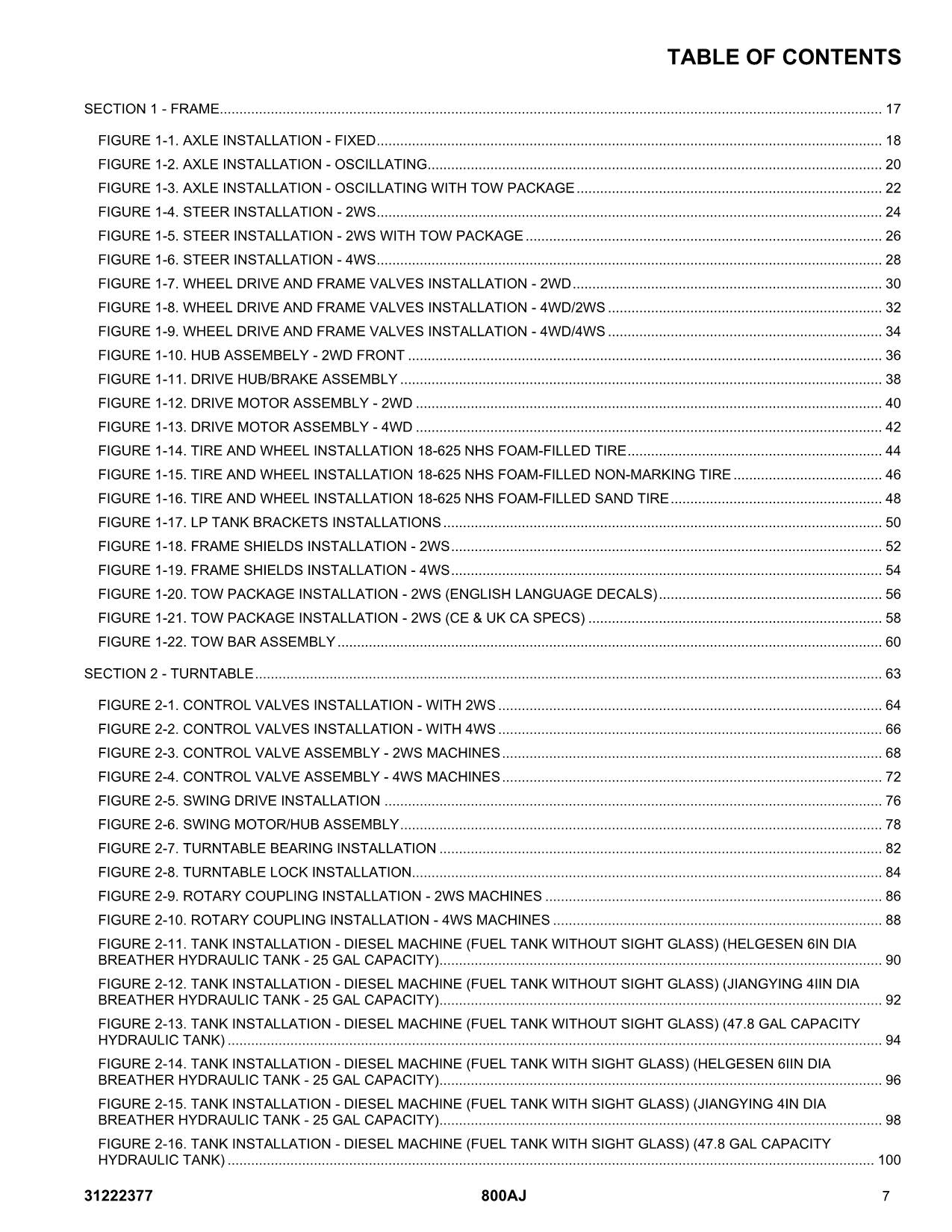 JLG 800AJ Boom Lift  Parts Catalog Manual