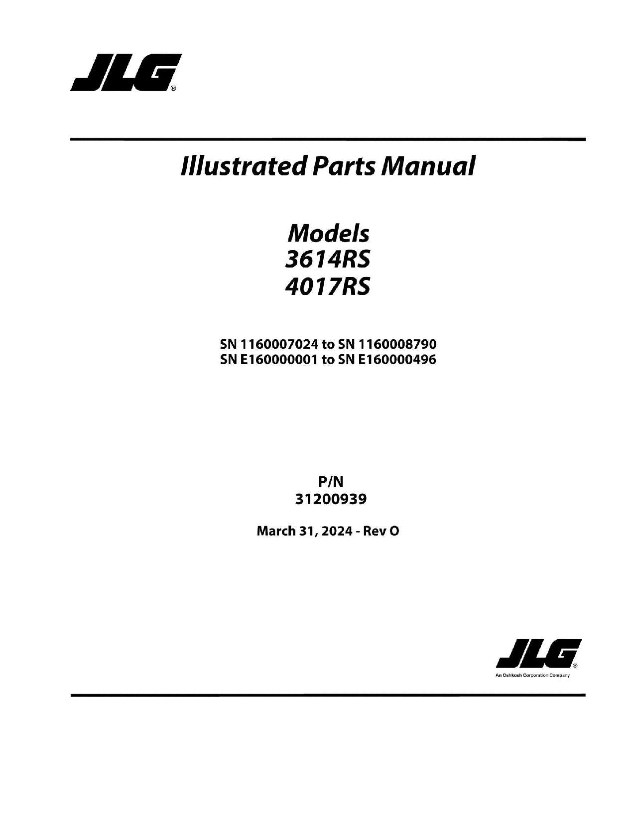 JLG 3614RS 4017RS Telehandler Parts Catalog Manual 31200939