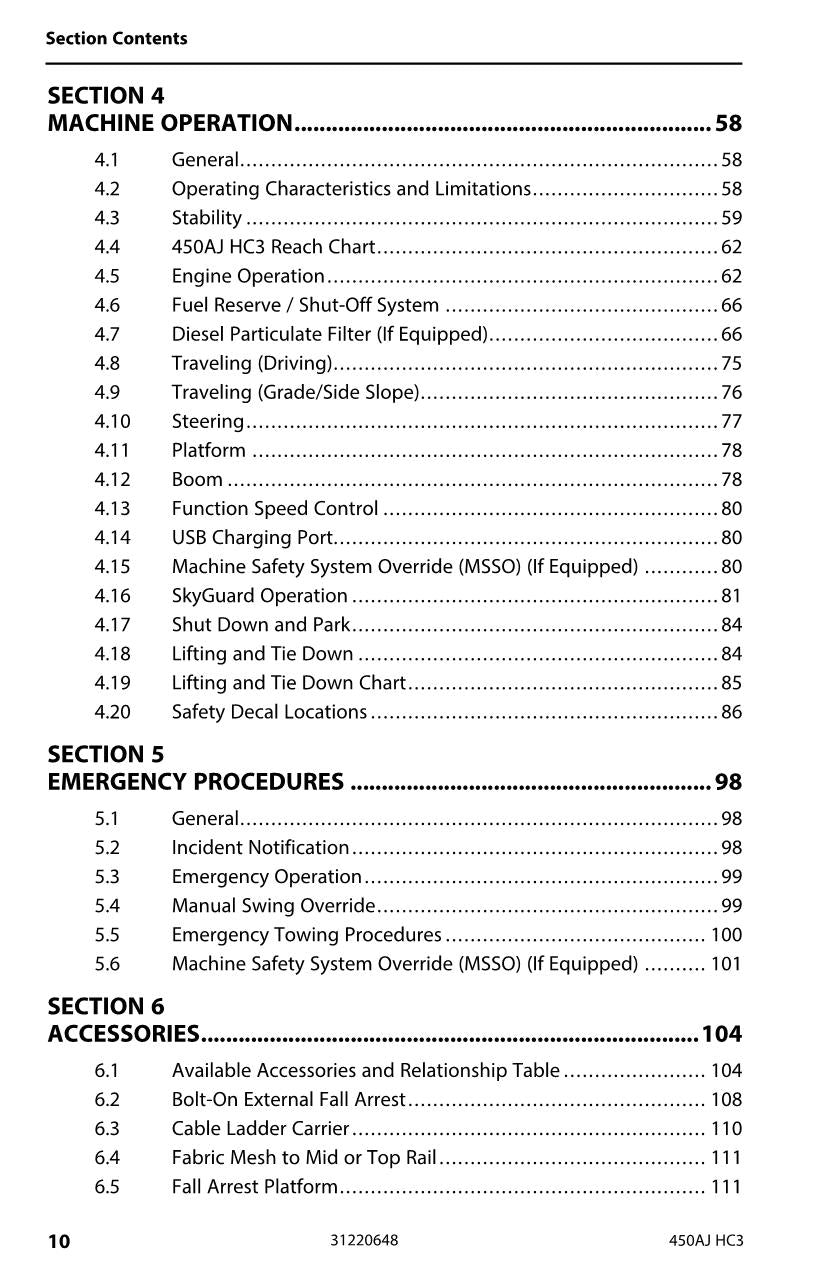 JLG 450AJ HC3 Boom Lift Maintenance Operation Operators Manual 31220648