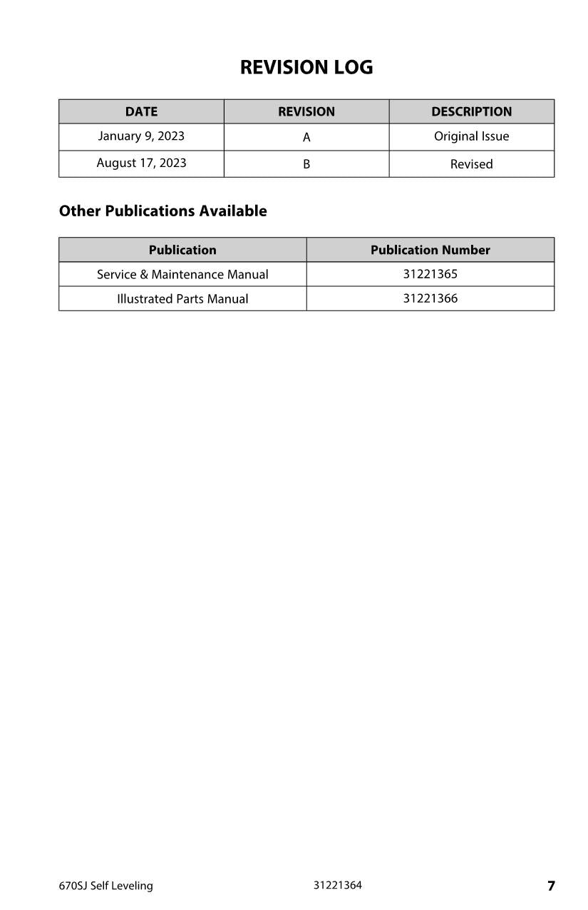 JLG 670SJ Boom Lift Maintenance Operation Operators Manual 31221364