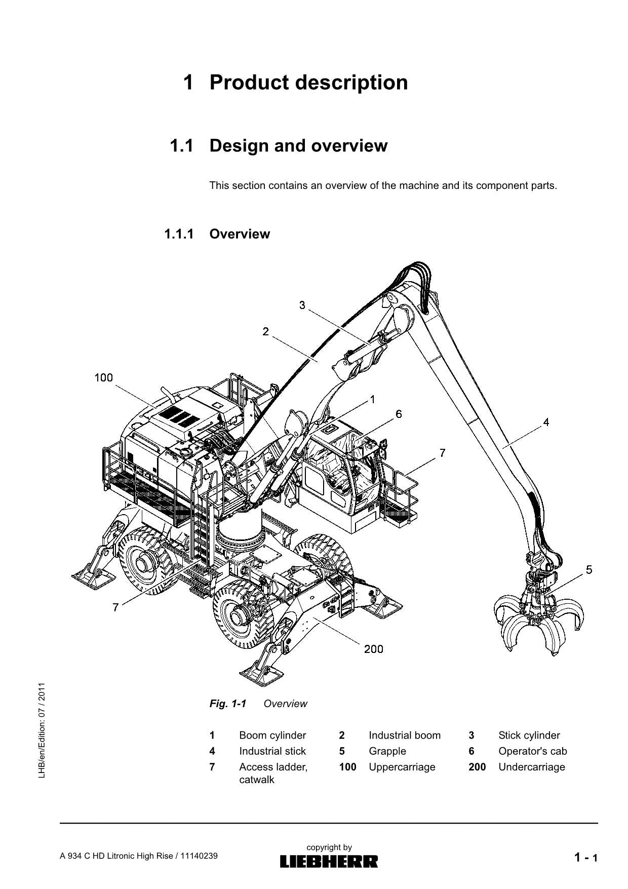 Liebherr A934 C HD Litronic High Rise Excavator Operators manual