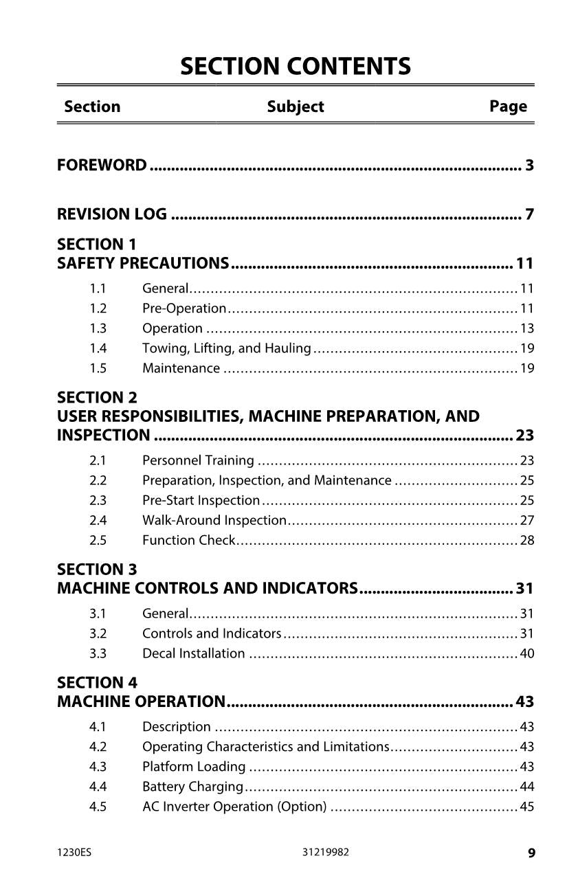 JLG 1230ES Vertical Mast Maintenance Operation Operators Manual 31219982