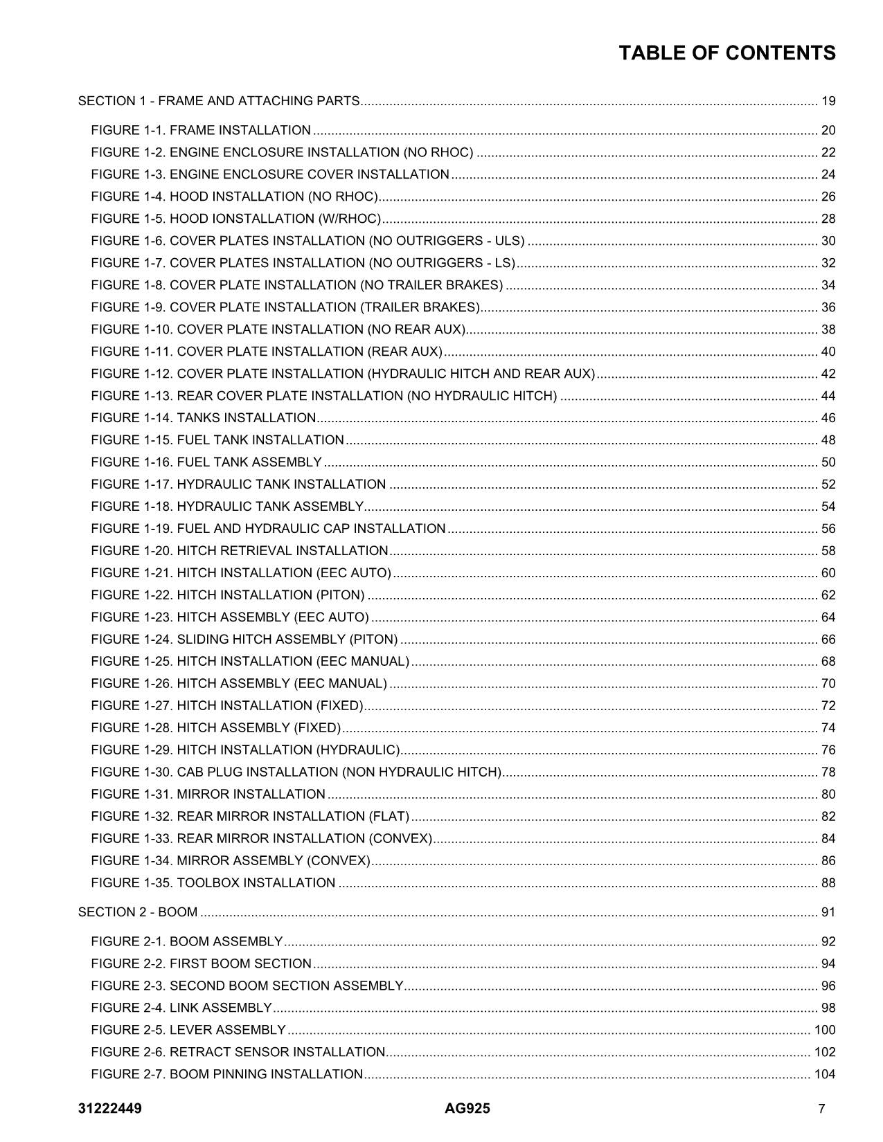 JLG AG925 Telehandler Parts Catalog Manual 31222449