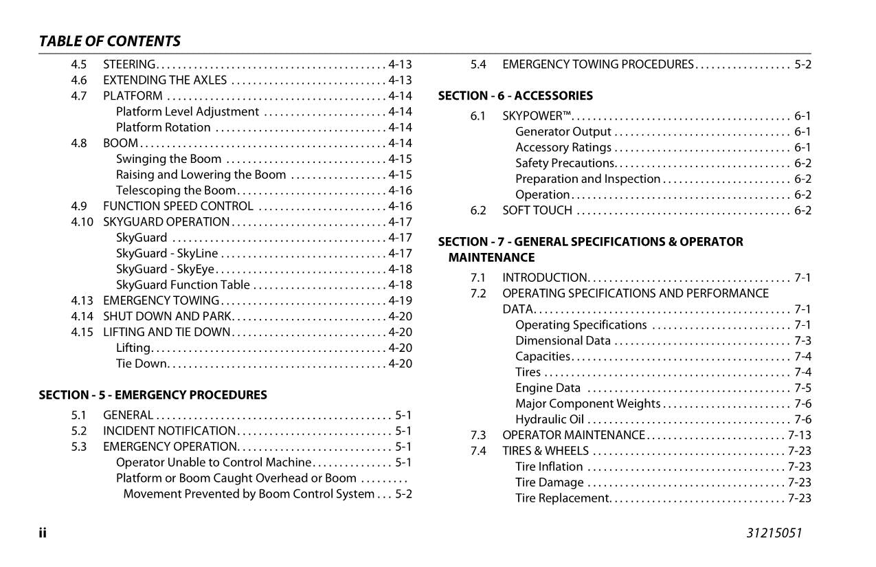 JLG 1100SJ Boom Lift Maintenance Operation Operators Manual 31215051