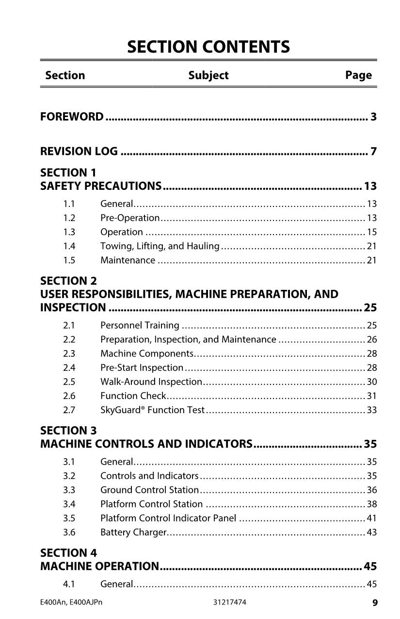 JLG E400AJP narrow E400A narrow Boom Lift Operators Manual 31217474