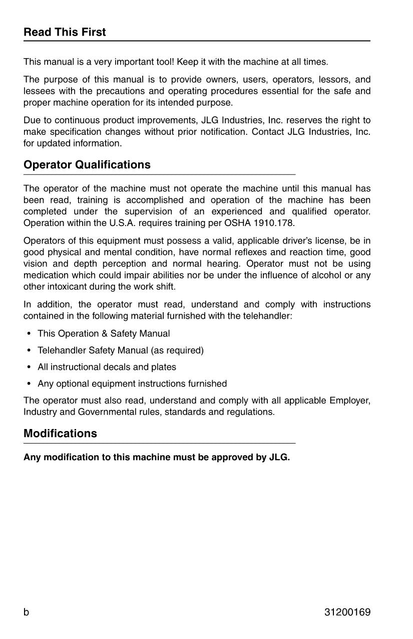 JLG 534D-10 534D-9 Telehandler Maintenance Operation Operators Manual