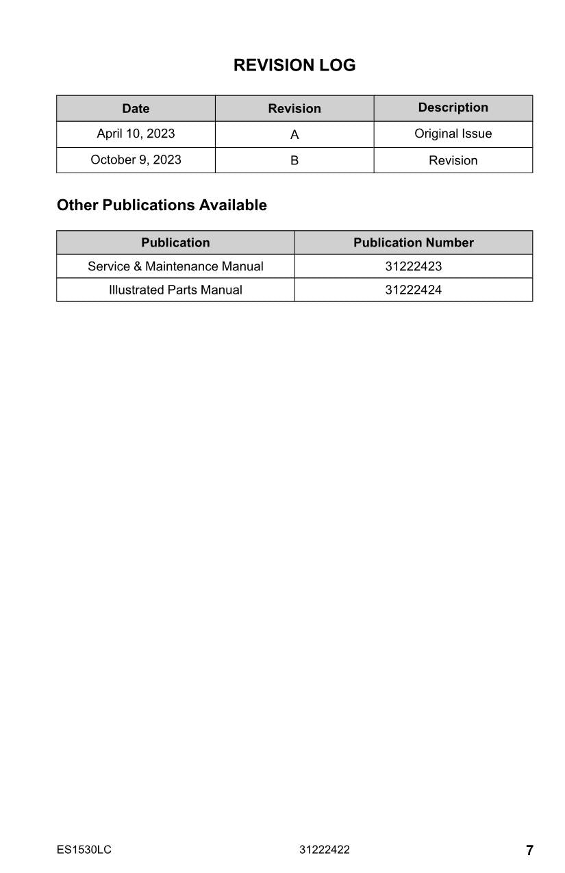 JLG ES1530LC Scissor Lift Maintenance Operation Operators Manual 31222422