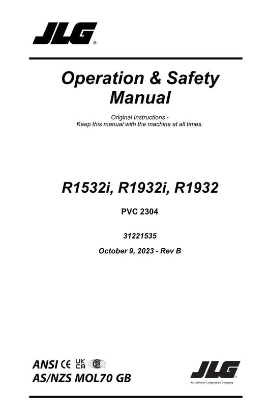 JLG R1532i R1932 R1932i Scissor Lift Maintenance Operators Manual 31221535