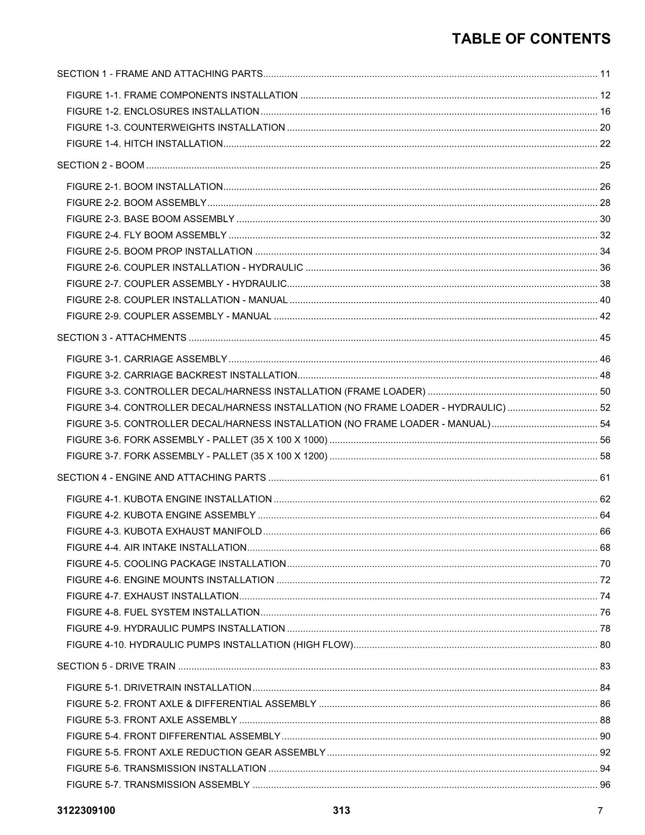 JLG 313 Telehandler Parts Catalog Manual