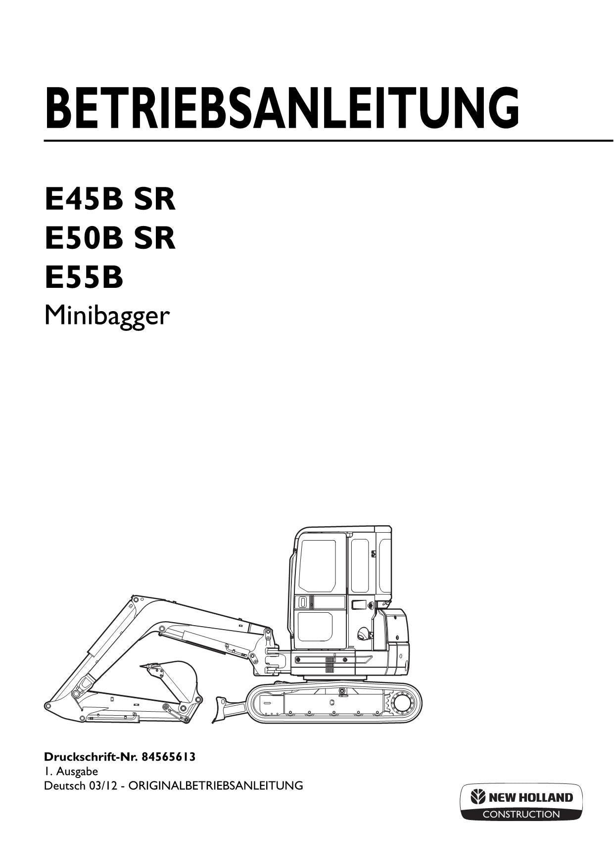 New Holland E45B SR E50B SR E55B Bagger Betriebsanleitung