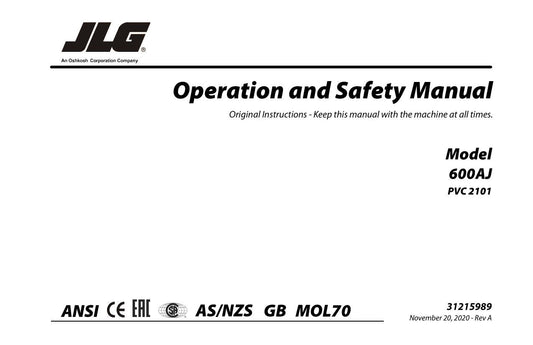 JLG 600AJ Boom Lift Maintenance Operation Operators Manual 31215989