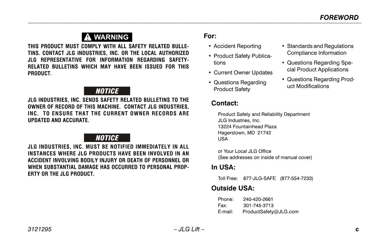 JLG 740AJ Boom Lift Maintenance Operation Operators Manual 3121295