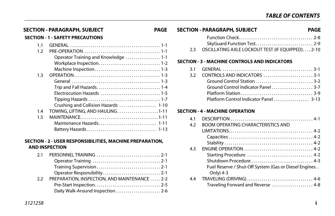 JLG 340AJ Boom Lift Maintenance Operation Operators Manual 3121258