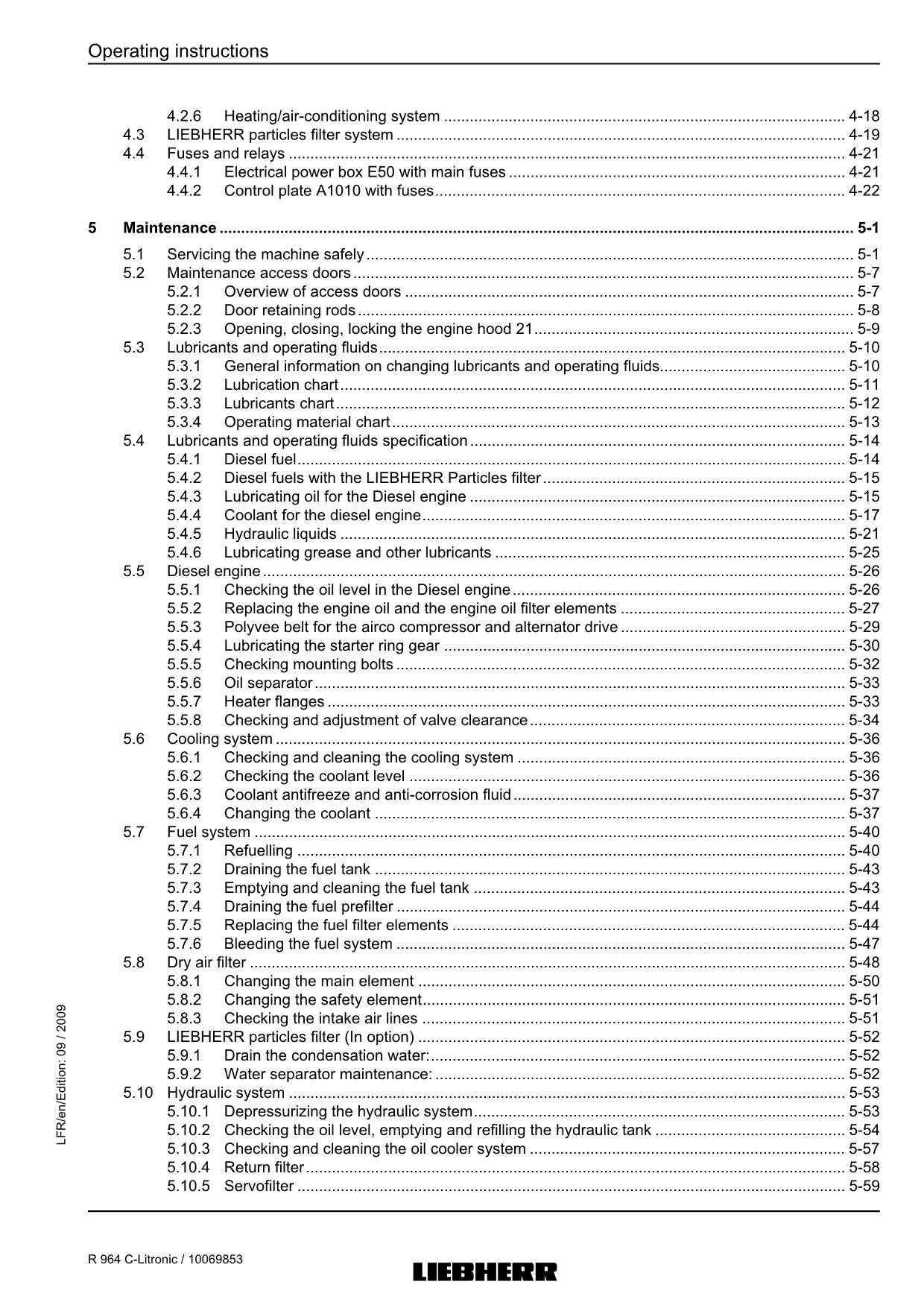 Liebherr R964 C-Litronic Excavator Operators manual serial 22612