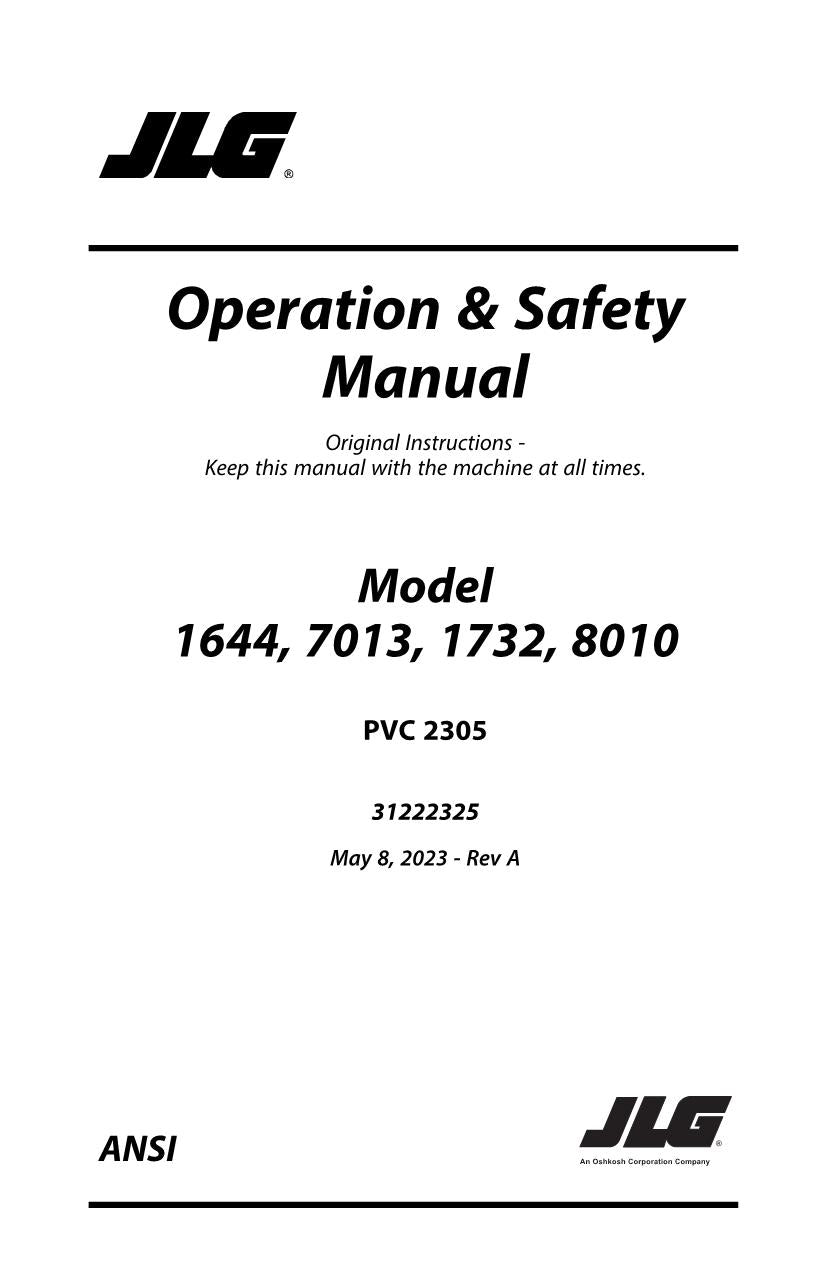 JLG 1644 1732 7013 8010 Telehandler Maintenance Operators Manual 31222325