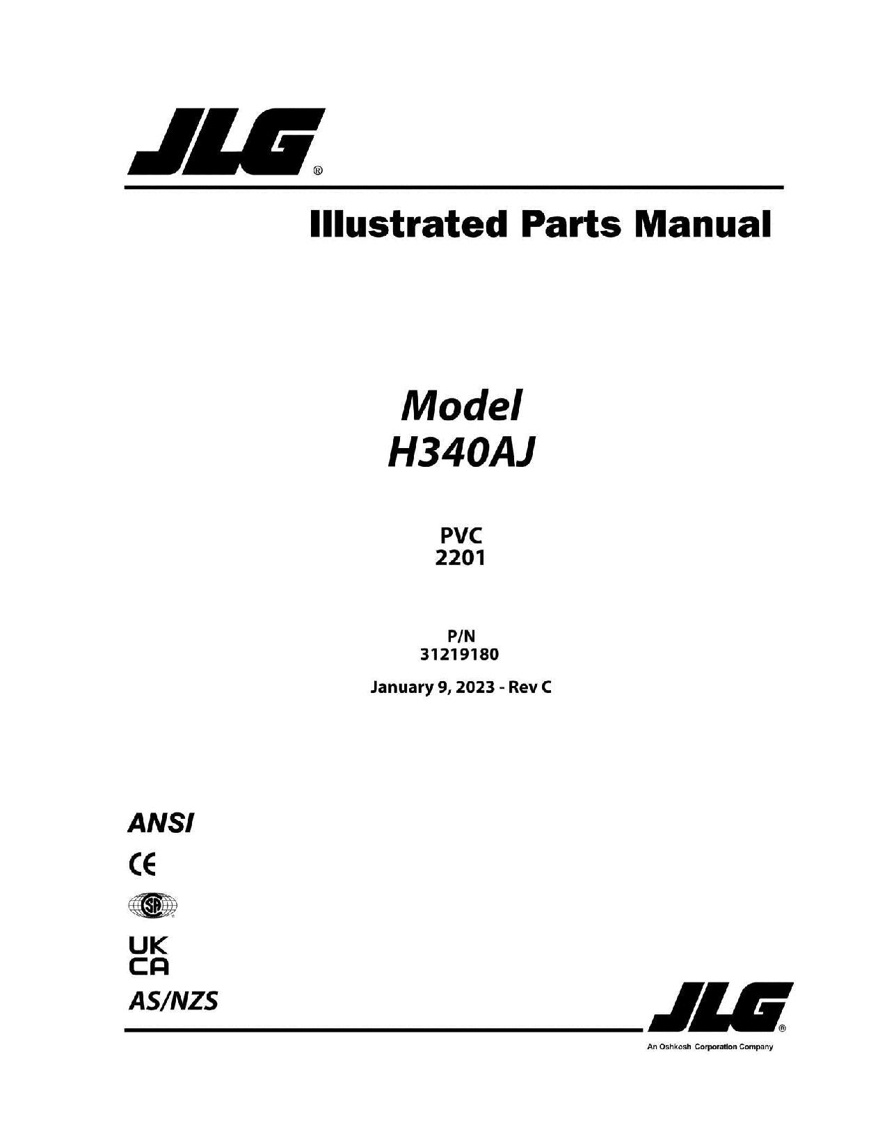 JLG H340AJ Boom Lift Parts Catalog Manual 31219180