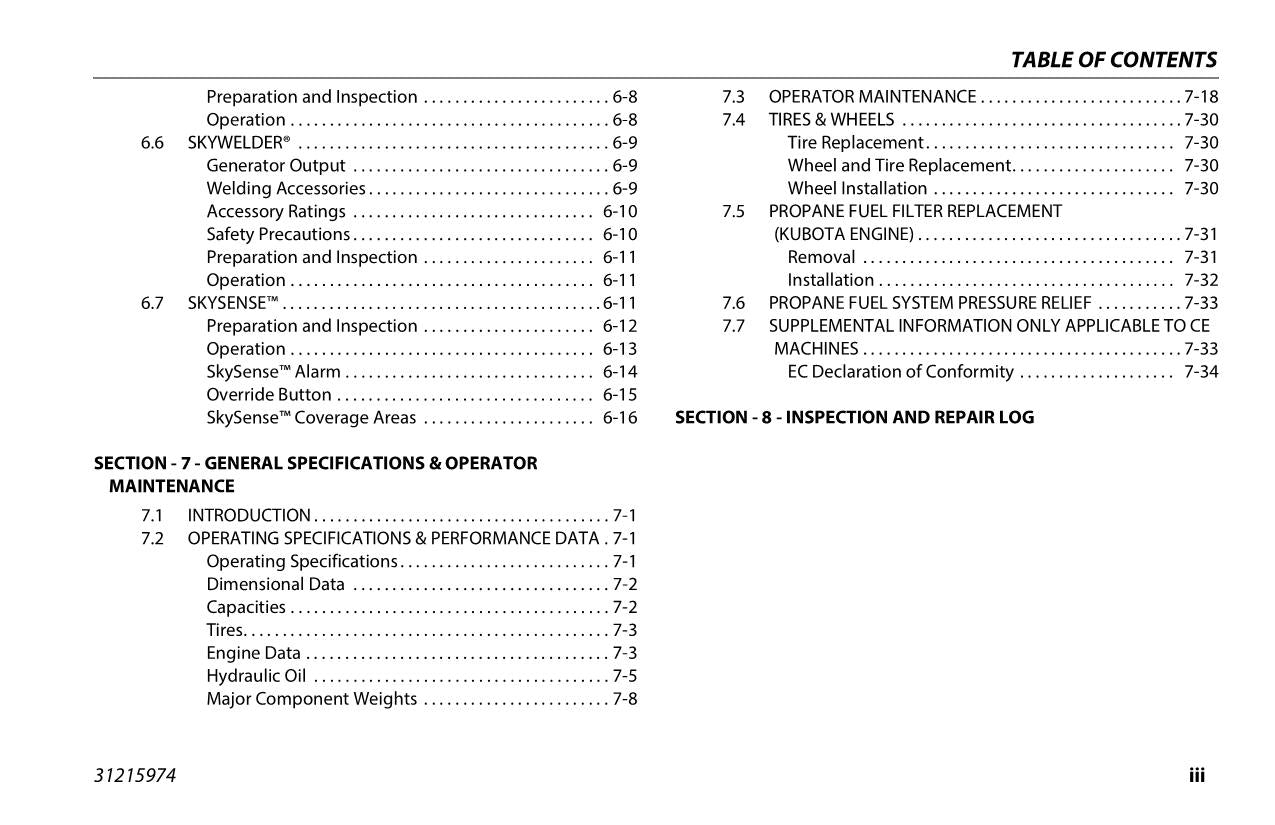 JLG 450A 450AJ Boom Lift Maintenance Operation Operators Manual 31215974