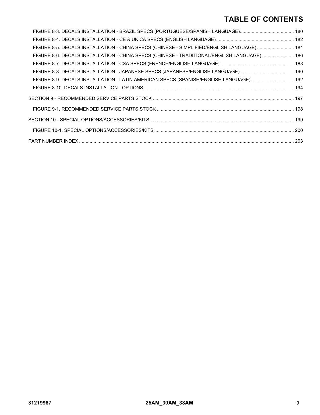 JLG 25AM 30AM 38AM Vertical Mast Parts Catalog Manual 31219987