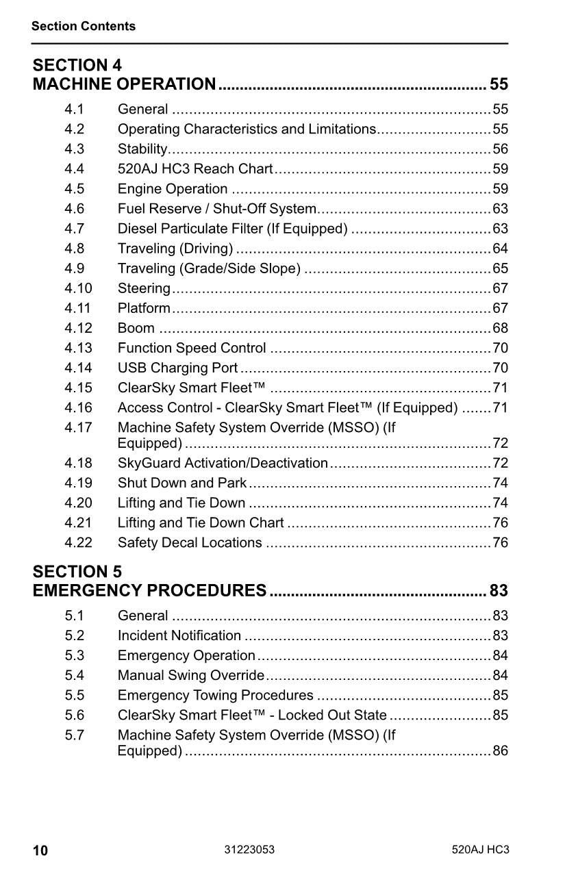 JLG 520AJ HC3 Boom Lift Maintenance Operation Operators Manual 31223053