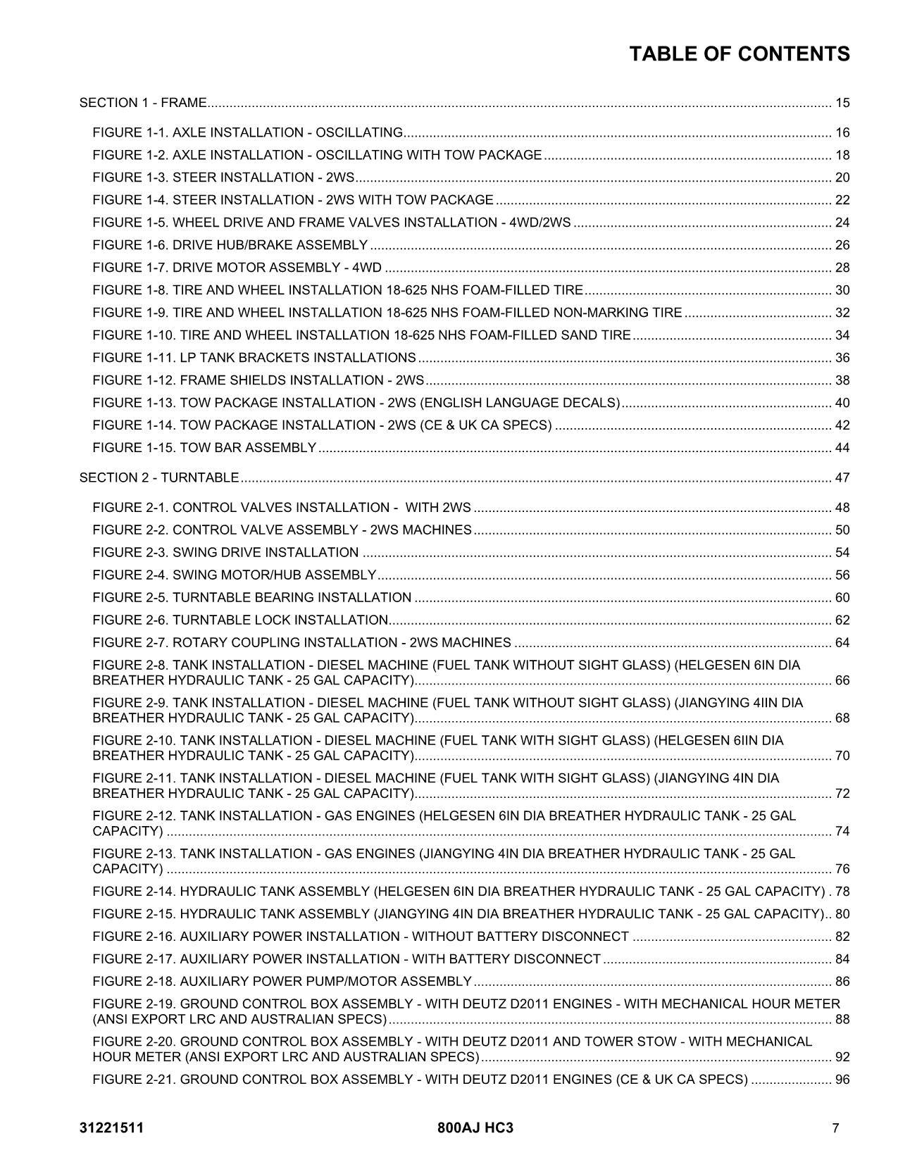 JLG 800AJ HC3 Boom Lift Parts Catalog Manual 31221511