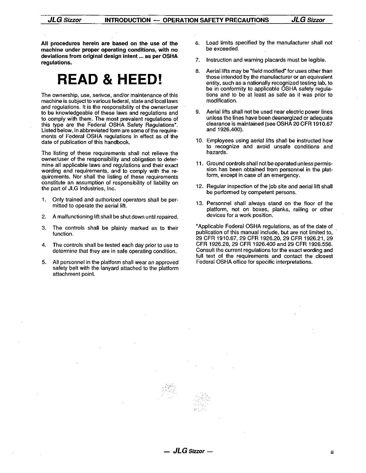 JLG CM1432 CM1432PLUS CM1732 CM2033 CM2046 Lift Operation Parts Service Manual