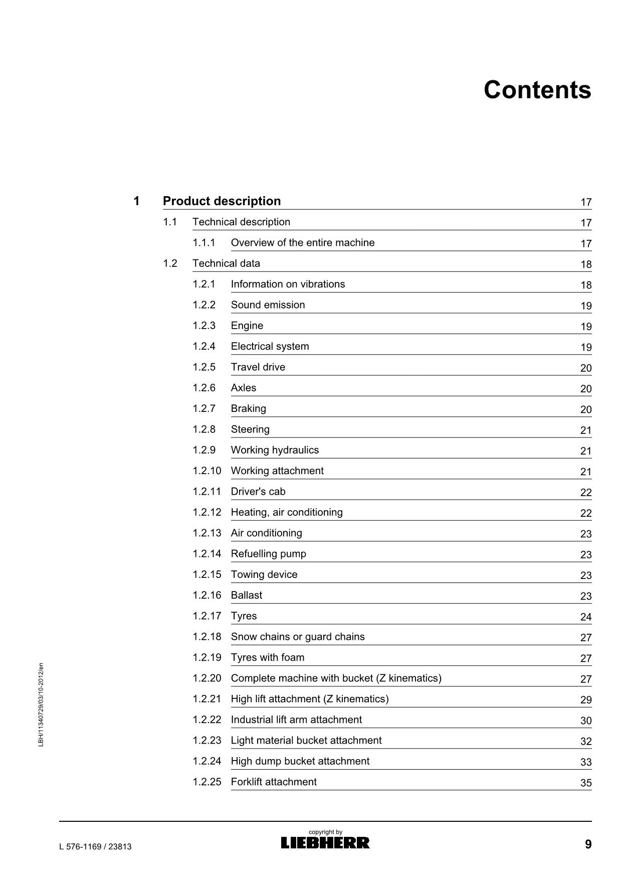 Liebherr L576-1169 Wheel Loader Operators manual