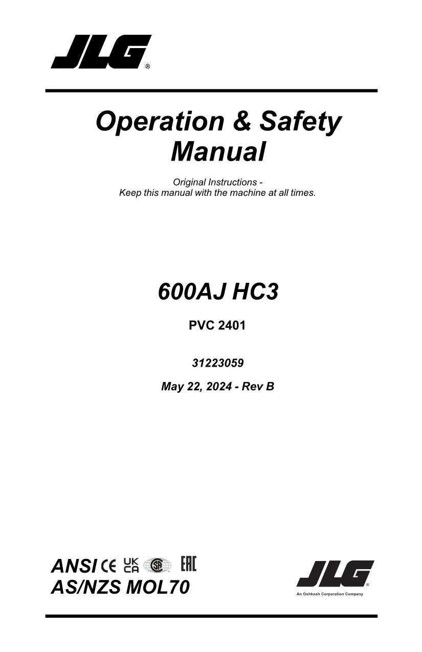 JLG 600AJ HC3 Boom Lift Maintenance Operation Operators Manual 31223059