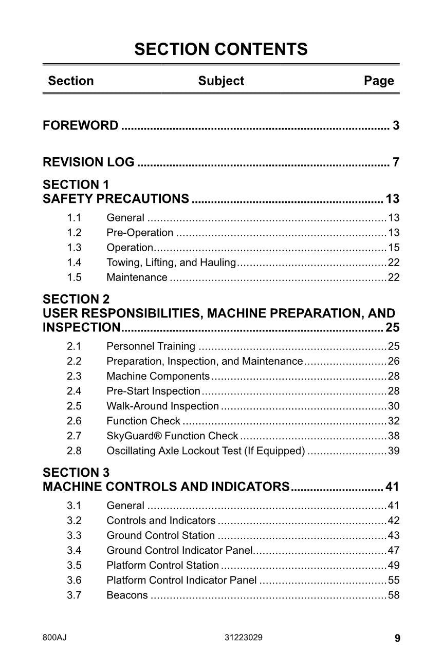 JLG 800AJ Boom Lift Maintenance Operation Operators Manual 31223029