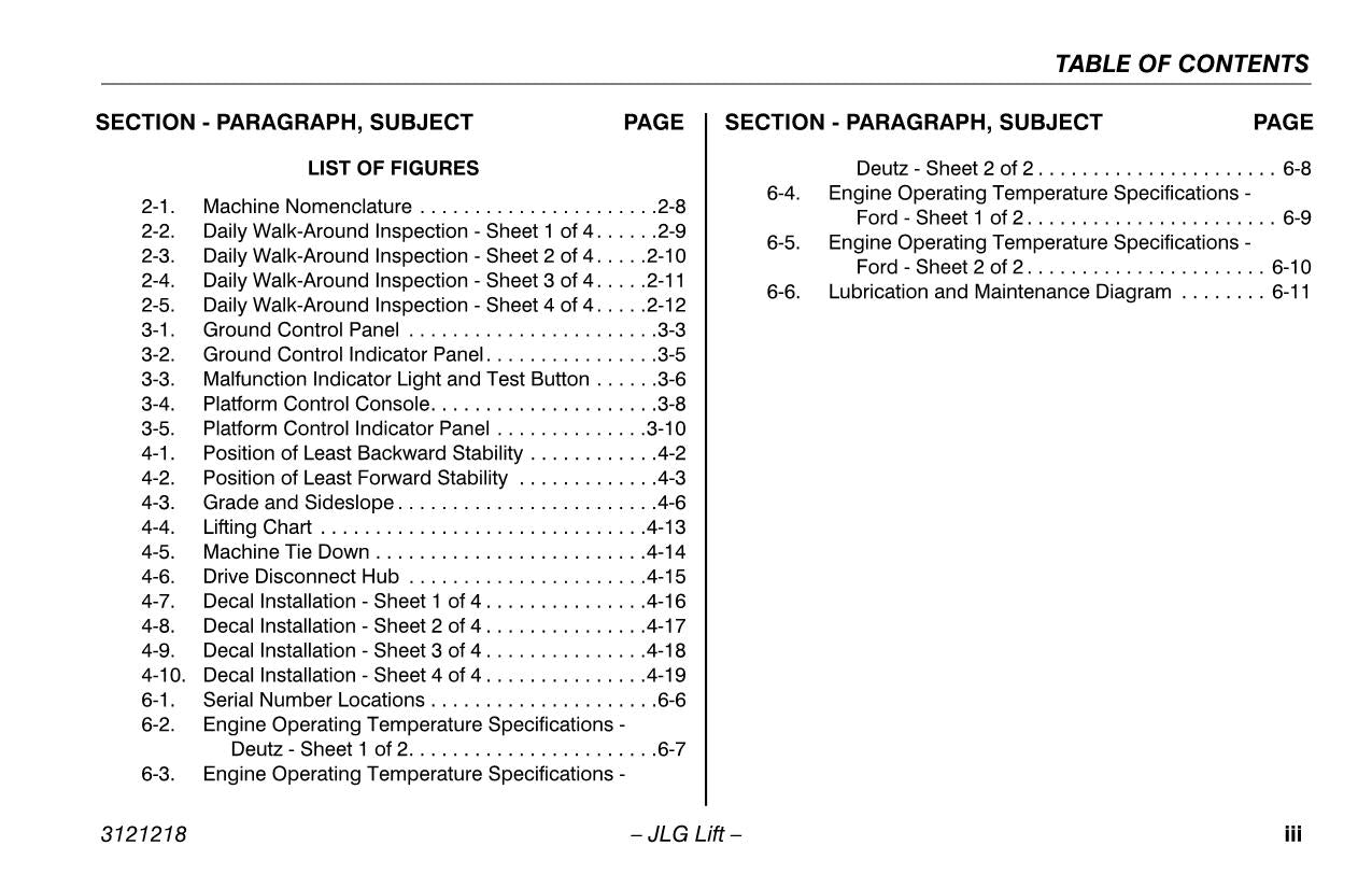 JLG 601S Boom Lift Maintenance Operation Operators Manual