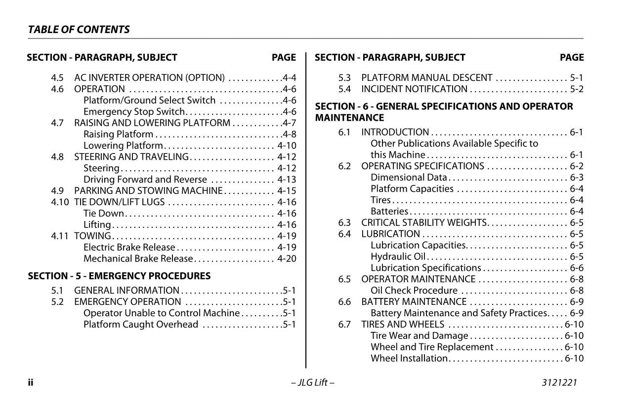 JLG 1230ES Vertical Mast Maintenance Operation Operators Manual 3121221