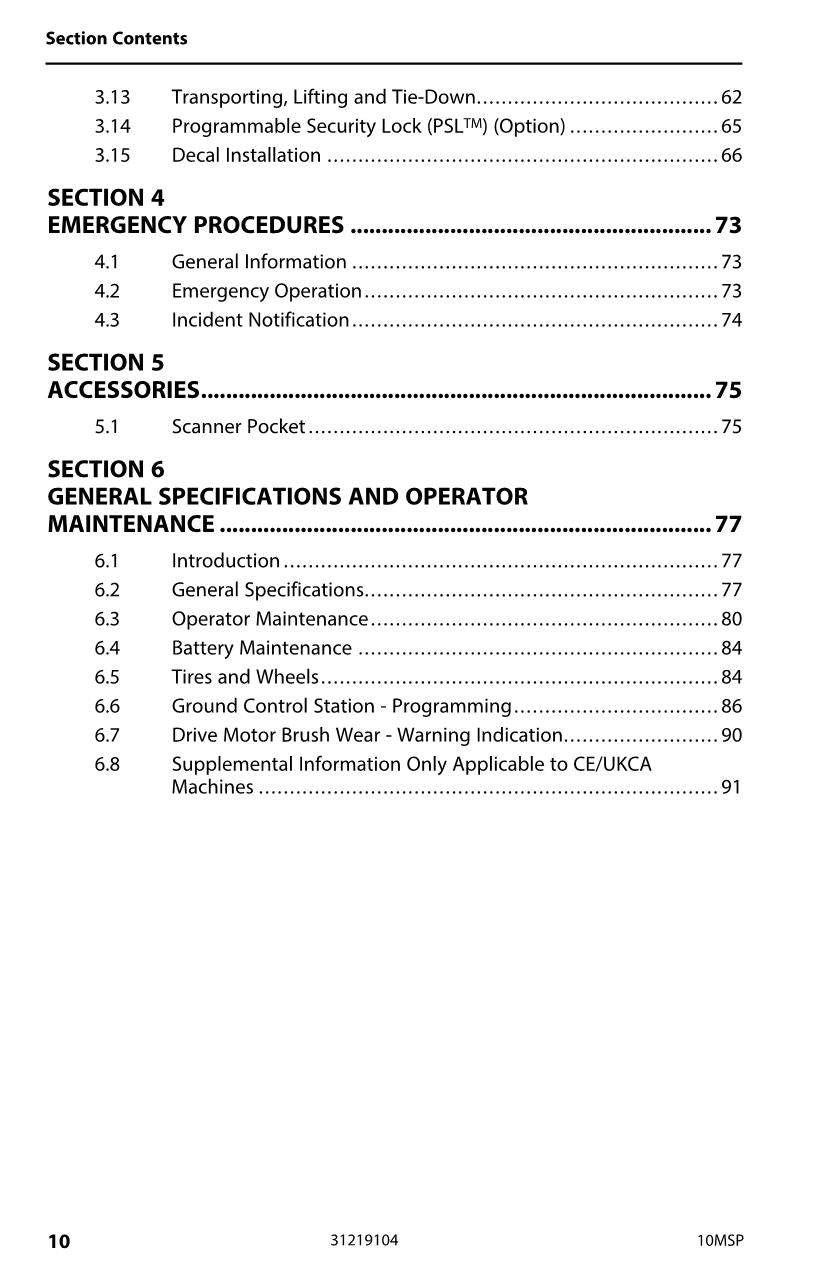 JLG 10MSP Vertical Mast Maintenance Operation Operators Manual 31219104