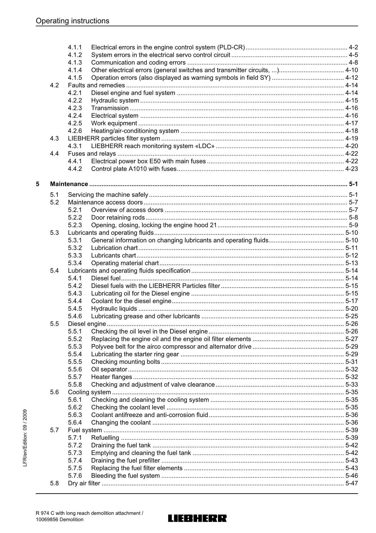 Liebherr R974 C Excavator Demolition Operators manual serial 21846